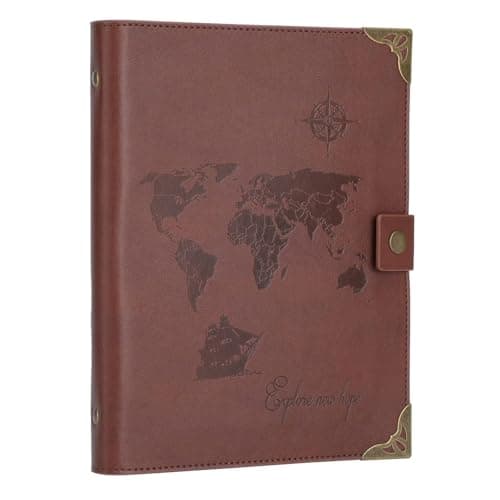Image of Aomiduo World Map Notebook A5 Lined 200 Pages Hardcover Ring Bound Notebook with 120gsm Paper Journal