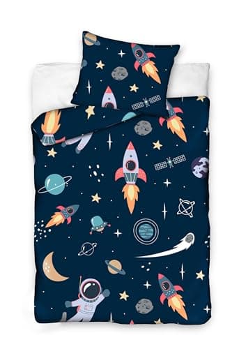 Image of BELIKATO Children's Bed Linen 100 x 135 cm, 100% Cotton with Space Astronaut Motifs - Children's Bedding and Baby Bedding Set for Boys with Pillow and Duvet Cover (100 x 135 cm and 40 x 60 cm)