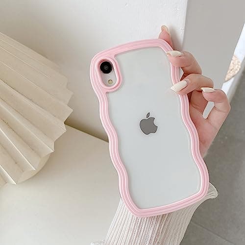Image of QLTYPRI Compatible with iPhone X/iPhone Xs Case, Cute Curly Wave Frame Clear Case for Girls Women, Transparent Soft Silicone TPU Bumper Shockproof Protective Phone Cover for iPhone X/XS - Pink