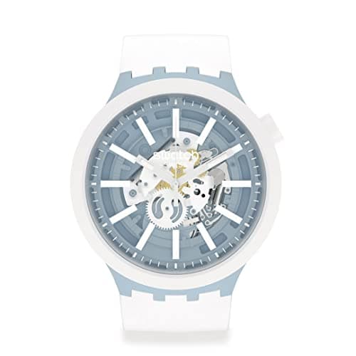 Image of Swatch SB03N103 Unisex Bioceramic Whice Blue and White Dial Watch, white, Modern