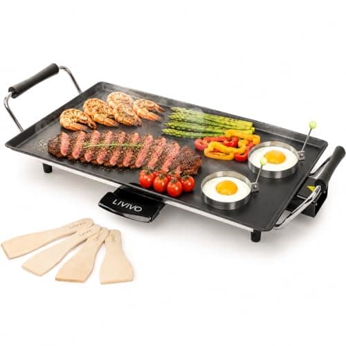 Image of LIVIVO Large Teppanyaki Electric Grill - 2000W Tabletop Electric Hot Plate Griddle with Non-Stick Plate, Adjustable Temperature, Drip Tray and 8 Wooden Spatula - Electric BBQ Teppanyaki Grill Plate