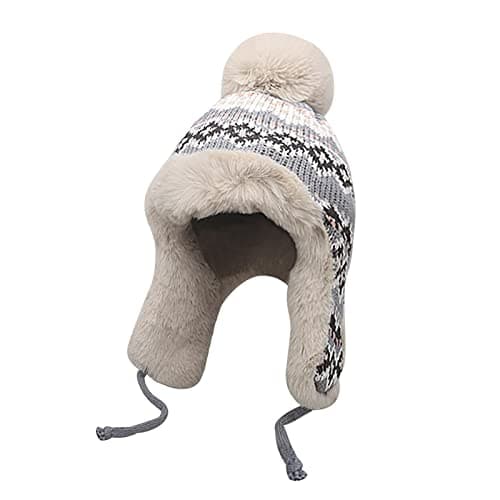 Image of NICEYEA Womens Winter Knit Beanie Hat Ear Flaps Warm Fleece Lined Skull Caps Earmuff Snow Hats Grey