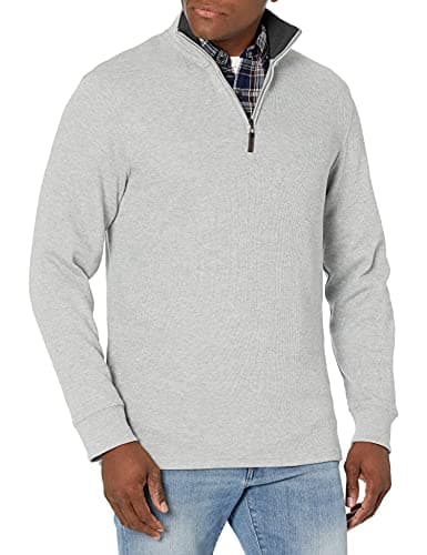 Image of Amazon Essentials Men's Quarter-Zip French Rib Jumper, Light Grey Heather, S