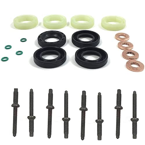 Image of MKAREPART Fuel Injector Nozzle Seal Kit Replacement - Fuel Injector Seal + Washer + O Ring Set + Injector Studs (Set of 24 pcs) - Diesel Injector Holder Repair Kit 1.6 TDCi/HDi (With Injector Studs)