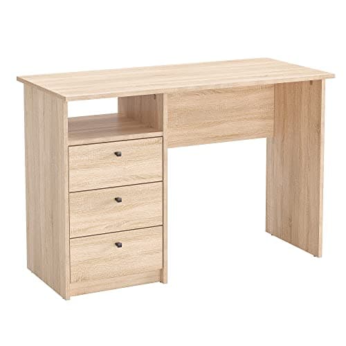 Image of Komto Computer Desk with Drawers – 110x50cm Oak Desk with Storage, Compact Work Table for Home Office