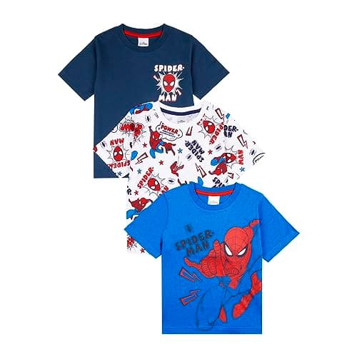 Image of Marvel Spiderman Boys T-Shirts Pack of 3, Spiderman Short Sleeve 3PK Tees for Boys, Official Spiderman Clothing Merchandise (2-3 Years) Multicoloured