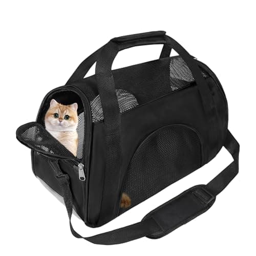 Image of Soft Sided Portable Cat Carrier, Foldable Pet Travel Carriers Bag For Cats/Small Dog/Puppy With Shoulder Strap & Removable Mat,Comfort Cat Basket Airline Approved(Black/Medium)