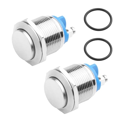 Image of YACSEJAO 2 Pcs19 mm Momentary Push Button Switch 3A 24V IP66 Waterproof Stainless Steel Metal Round Power Switch with Waterproof Rubber Ring 2 Pin Screw Terminal (High Head)