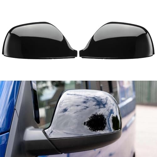 Image of GEARFLOW Pair Car Wing Mirror Covers Caps, Replacement Rearview Side Mirror Covers Replacement Fit for VW Volkswagen Transporter T5 T5.1 2010-2015, T6 2016-2019 Door Mirror Covers Caps GLOSSY BLACK