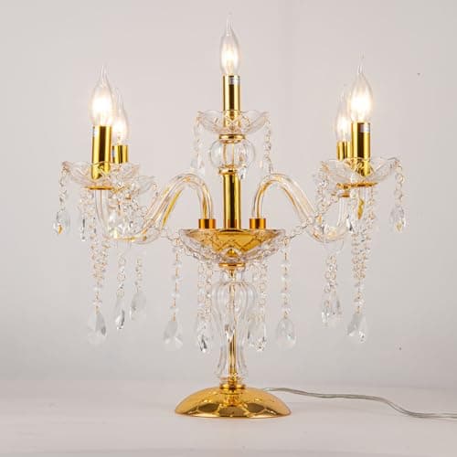 Image of 8005 Genuine K9 Crystal Chandelier Clear Golden 2, 5, 6, 7, 8, 10 Arms (5 Arms Table Lamp)