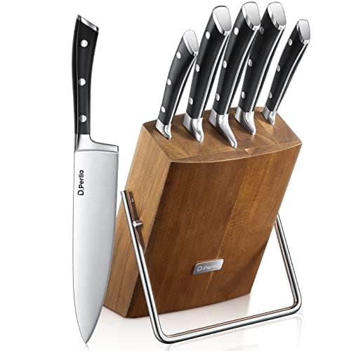 Image of D.Perlla Knife Set, 6-Piece Kitchen Knife Sets, Knife Block Set with High Carbon German Stainless Steel, Sharp Knives Set with Stylish Acacia Wood Block
