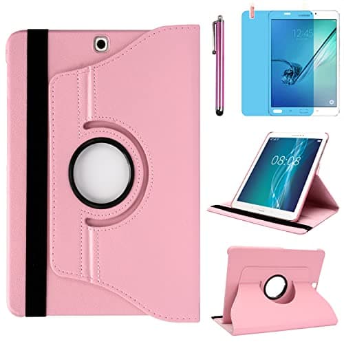 Image of Case for Samsung Galaxy Tab S2 9.7 inch (SM-T810 T813 T815 T817 T818 T819), 360 Degree Rotating Stand Case Smart Protective Cover, Bonus Stylus Pen,Screen Film (Pink)