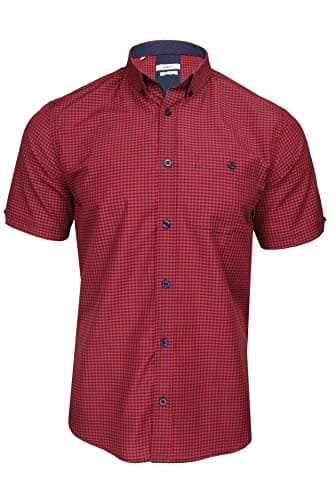 Image of Xact Men's Gingham Check Shirt with Button-Down Collar - Short Sleeved (Chilli Red/Navy) S