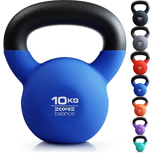Image of Core Balance 10kg Kettlebell Weight Cast Iron Neoprene Coated Heavy Duty Strength Training (Blue)