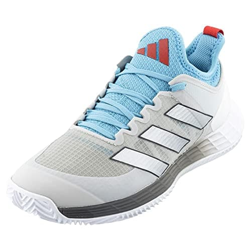 Image of adidas Women's Adizero Ubersonic 4W Tennis Shoes, Grey Metallic Silver Metallic Preloved Blue Clay, 5 UK