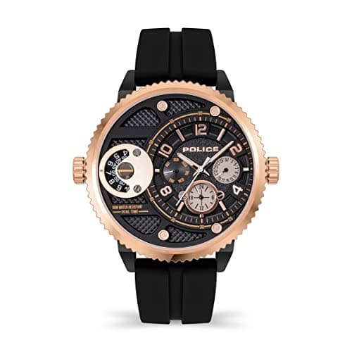 Image of Police Ray Mens Chronograph Watch with Black Hydraulic Pattern Dial with Black Silicone Strap, 51mm Stainless Steel Case in Branded Watch Box PEWJQ2195241-2 Year Warranty