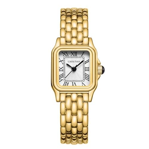 Image of CHEETAH Ladies Gold Watches for Women: Analogue Quartz Womens Watch with Vintage Bracelet - Rectangular Case Roman Dial Digital Waterproof Wrist Watch for Girls