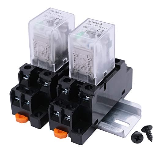 Image of mxuteuk 2pcs JQX-13FL DC 12V LED Indicator Electromagnetic Power Relay 8 Pin 10A Coil Relays DPDT with Socket Base,with DIN Slotted Aluminum Rail