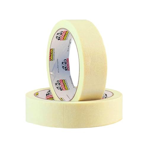 Image of Double Dragon All Purpose Masking Tape, 50m Long, 24mm Wide (2 Rolls) | Beige Decorators Tape for Indoor Painting, DIY, Crafts & Home Projects | Easy-Tear Paper Tape for Walls, Art, School, Office Use