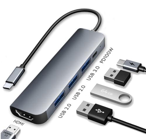 Image of USB C Multiport Adapter, 5-in-1 Docking Station with 100W PD Charging, HDMI 4K Adaptor for Dual Monitor, 3 USB Data Ports, USB Dock for MacBook, iPhone 15 Pro Plus, iPad, PC, Laptop, Dell, HP