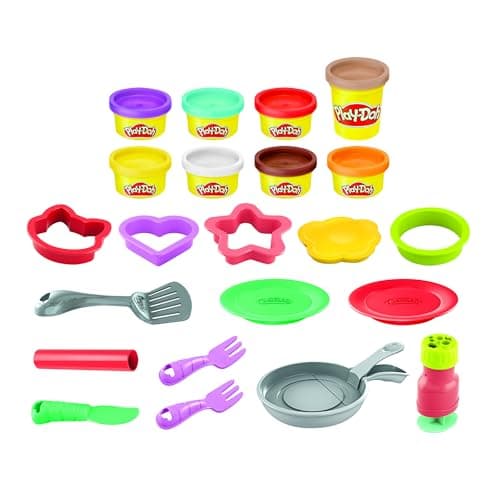 Image of Play-Doh Kitchen Creations Flip 'n Pancakes Playset 14-Piece Breakfast Toy for Kids 3 Years and Up with 8 Non-Toxic Modelling Compound Colours