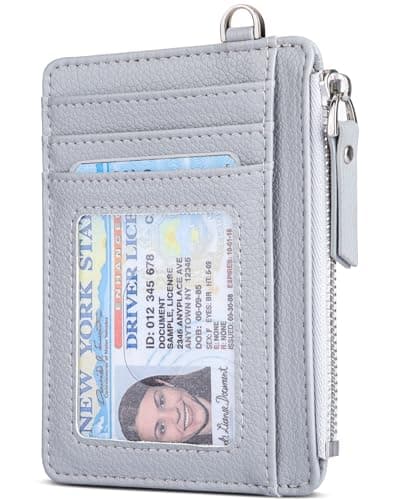 Image of Teskyer Slim Card Holder with Zip Pocket, Mens RFID Blocking Minimalist Wallet with Gift Box - 8 Card Slots & 1 Pocket, Grey