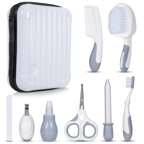 Image of Little Angel Baby Healthcare and Grooming Kit, Safety Newborn Nursery Care Set, with Hair Brush Comb, Nail Clipper, Nasal Aspirator for Newborn Infant Baby Girls Boys White