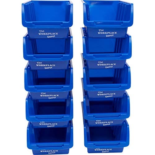 Image of The Workplace Depot Plastic Storage Bins - Stackable & Space-Saving Organisers for Small Parts & Components -Pack of 10 - 75(H) x 105(W) x 162(D) mm (Blue)