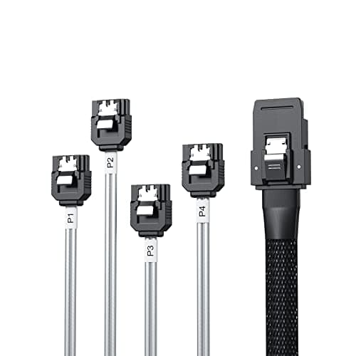 Image of 10Gtek 6G Internal Mini SAS 36pin SFF-8087 (Host) Male to 4x SATA (Target) 7pin Female Fan-Out Cable, 1-m (3.3ft)