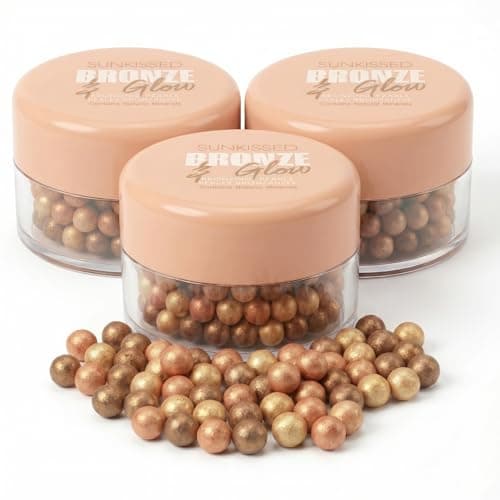 Image of SUNKISSED Bronze & Glow Bronzing Pearls – 3 Pack (3 x 45g = 135g) – Natural Mineral Bronzer for Face & Body, Fair to Dark Skin – Vegan & Cruelty Free – Contour, Glow & Highlight Makeup Set