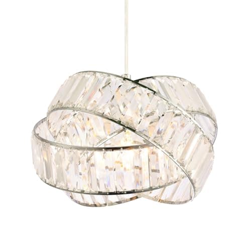Image of Modern Three Ring Shiny Chrome Pendant Lighting Shade with Transparent Acrylic Rectangular Prisms | 18cm x 28cm | for Bedroom Dining Room Lounge etc by Happy Homewares