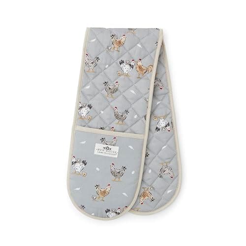 Image of Cooksmart Hen House Lane Double Oven Glove | British Designed Farmhouse Kitchen Mitts | 100% Cotton with Heat-Resistant Padding | Stylish & Protective Cooking Gloves | Machine Washable