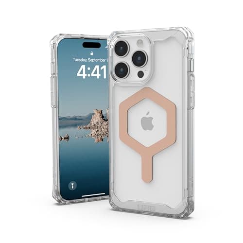 Image of URBAN ARMOR GEAR UAG Case Compatible with iPhone 15 Pro Max Case 6.7" Plyo Ice/Rose Gold Built-in Magnet Compatible with MagSafe Charging Rugged Anti-Yellowing Transparent Clear Protective Cover