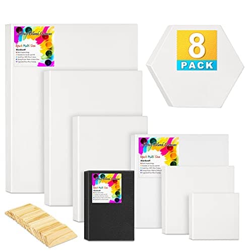 Image of Stretched Canvases for Painting Multi Pack of 8，Assorted Small Size 4x4, 6x6, 8x8,4x6, 6x8, 8x10, 9x12, Blank Mini Art Paint Canvas for Acrylics, Oils,Include Tension Wedges & Hexagon Shapes