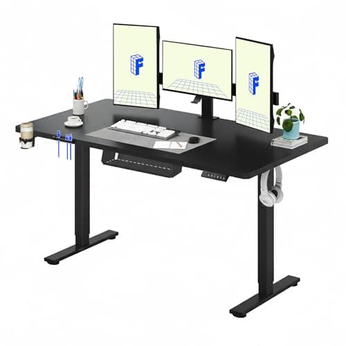 Image of FLEXISPOT 160 * 60cm Electric Standing Desk Adjustable Standing Desk Sit Stand Up Desk Computer Desk with Hook Memory Function for Office and Home (Black+Black)