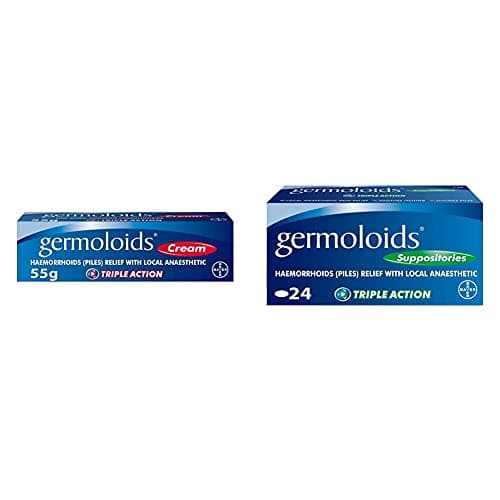 Image of Germoloids Hemorrhoid Cream, Piles Treatment with Anaesthetic to Numb The Pain & Itch, 55 g, Pack of 1 with Piles Treatment Suppositories, Triple Action with Anaesthetic to Numb The Pain & Itch, 55 g
