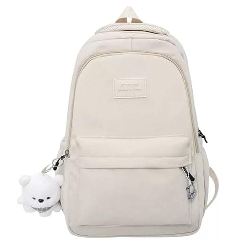 Image of Backpack Womens School Bag Girls Boys, Lightweight Water-Resistant Fits 15.6” Laptop Large Capacity Rucksack with Anti-Theft Pocket, Ideal for School College Commuting Travel White