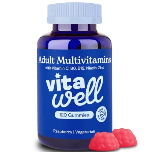 Image of Vitawell Adult Multivitamin Gummies - 120 Raspberry Flavour Gummies (2 Month Supply) | Complex Vitamin D Formula | Chewable Multivitamins for Men & Women | Immune Support | 10 Essential Adult Vitamin