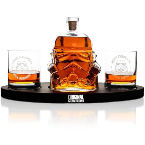 Image of Original Stormtrooper Decanter Set with 2 x 3D Whiskey Glasses, for Whiskey Bourbon, Scotch & Gin, 750ml Decanter with Original Cork Seal, 300ml Glasses, Star Wars Gifts for Men & Women - Thumbs Up!
