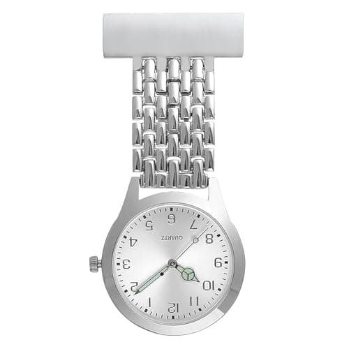 Image of Oupdate Nurse's Fob Watch, Stainless Steel Quartz Doctor Pocket Watches for Women Men Clip on Watches Glow in Dark Easy to Reader Stylish Nurse Watch Brooch Suitable for Doctor (Silver)