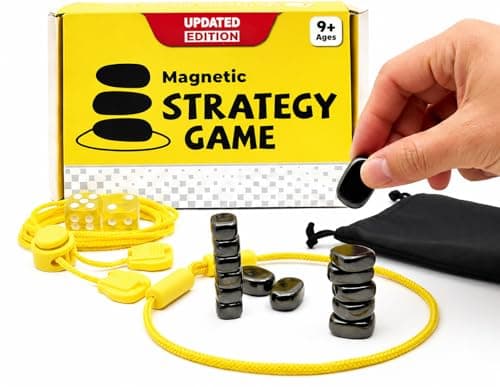 Image of WALIZHA Magnetic Chess Game - Board Game with 20 Large Game Pieces & Adjustable Play Cord | Educational Portable Magnetic Tabletop Strategy Game Set with Storage Pouch | Ages 9+