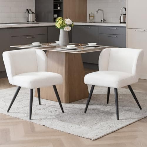 Image of chairus Upholstered Dining Chair Set of 2 Faux Fur Armless Kitchen Chairs Padded Side Chairs for Living Room (White)
