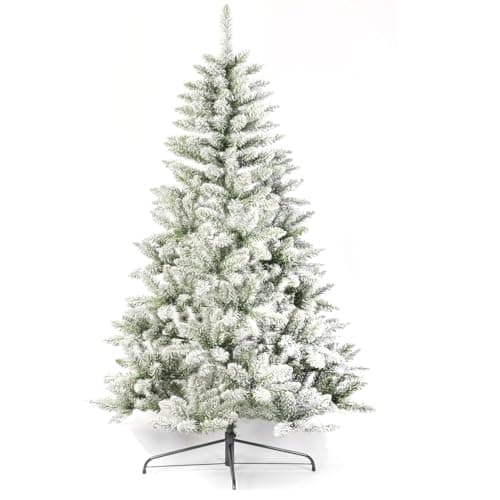 Image of Neo 7ft Scandinavian Tips Spruce Fir Tree Artificial Christmas Tree Xmas Realistic Green Natural Branches with Solid Metal Legs (Snow Flocked)