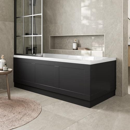 Image of Affine® Traditional 1700 Side Front Panel & 700mm End MDF Bath Panel 15mm, Wooden Panels for Bathroom Baths Soaking Tubs, Adjustable Plinth, Easy to Cut, Black Gloss