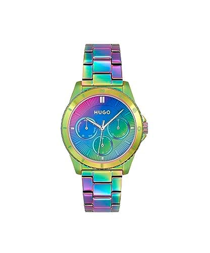 Image of HUGO Analogue Multifunction Quartz Watch for Women #Dance Collection with Rainbow Stainless Steel Bracelet - 1540160