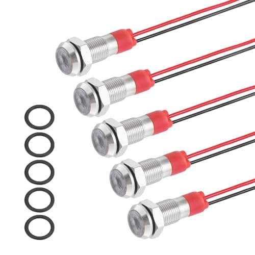 Image of PATIKIL 5Pcs 6mm(1/4") Indicator Light,12V-24V AC/DC 20mA LED Metal Signal Lamp Waterproof IP67 Flat Head Signal Lights with 150mm(5.9") Cable for Boat Car,White