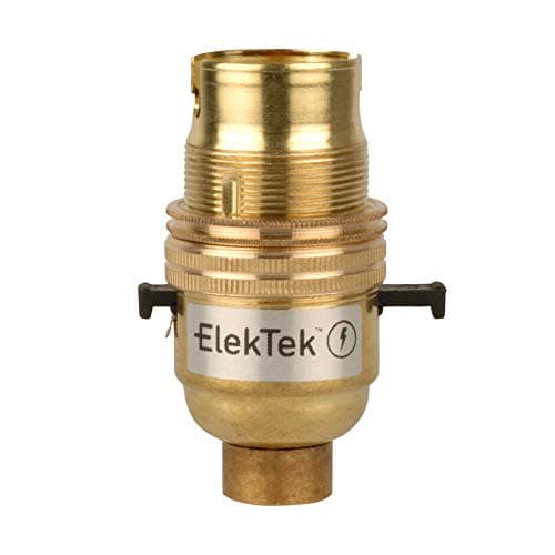 Image of ElekTek Special Safety Switch Lamp Bulb Holder B22 BC Bayonet Shade Ring, 10mm/M10 x1 Bottom Entry, Brass, Child Safe Switch Push Bar Locks Off to Cut Power if lamp Bulb not Inserted - Made in UK