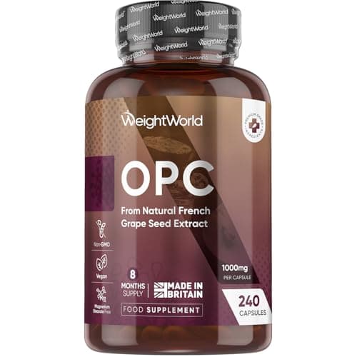 Image of WeightWorld Grape Seed Extract Capsules 1000mg | 240 Capsules | 8 Months Supply | 95% OPC (Oligomeric Proanthocyanidins) | Vegan Polyphenols Supplement for Men & Women | 1 per Day | Made in the UK