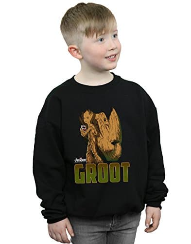 Image of Marvel Boys Avengers Infinity War Groot Character Sweatshirt Black 9-11 Years