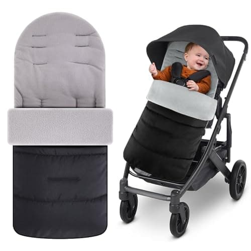 Image of Baby Pram Footmuffs, Footmuff for Pushchair Universal - Cosy Toes, Waterproof and Windproof Pram Liner Footmuff, Soft & Comfortable Warm Grey Thick Cotton Pad Toddler Foot Muff Fit All Stroller